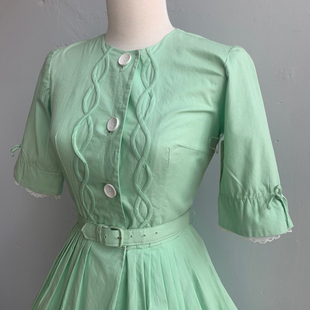 1950s VTG Deadstock Seafoam Green Shirtwaist Dress - Picture 3 of 7